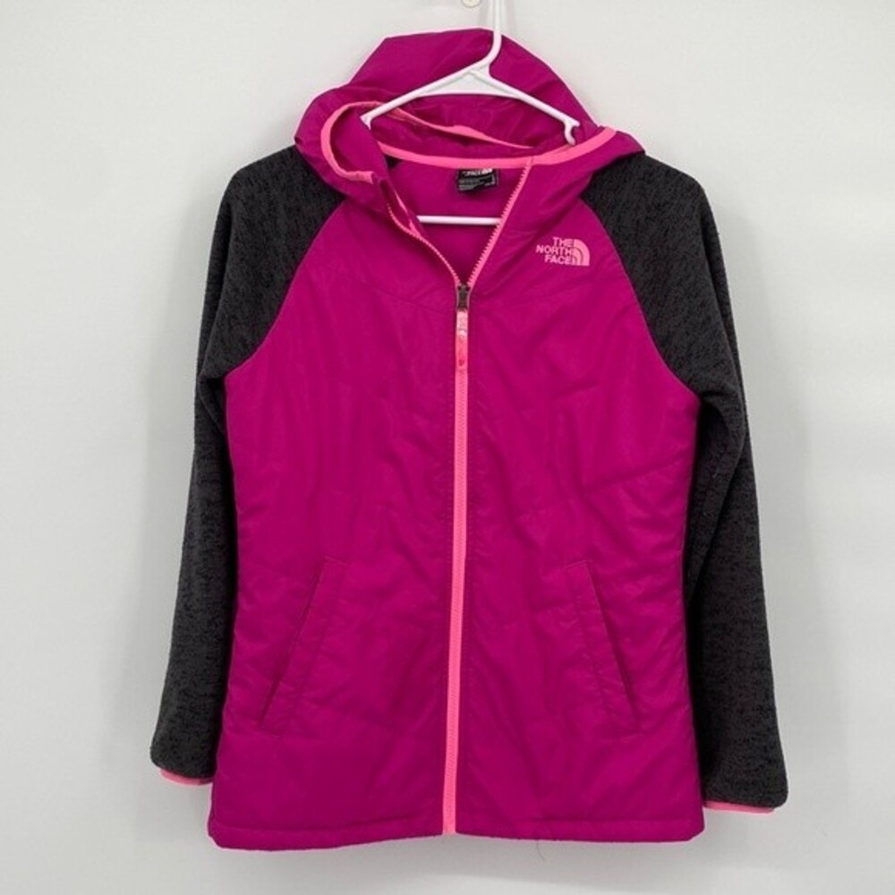 The North Face Girls Colorblock Hooded Full Zip Bombshell Jacket Pink L 14/16